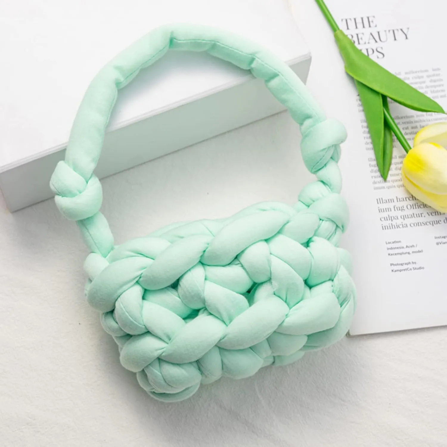 Arm Knitting Yarn for Chunky Braided Knot Throw Blanket DIY, Soft Extra Cotton Washable Tube Bulky Giant Yarn for Weave Craft Crochet (Light Green 2.2lb)