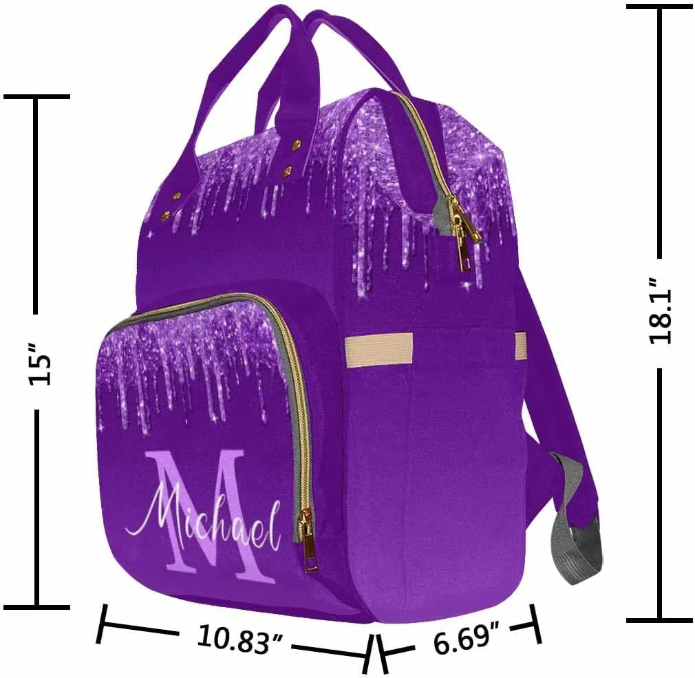 Artsadd Custom Diaper Bag for Mom, Customized Purple Glitter Print Tote Bag for Women Personalized Mommy Nursing Bags Nappy Casual Travel Daypack for Mom Women
