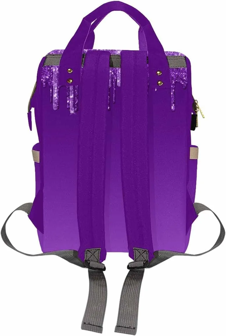 Artsadd Custom Diaper Bag for Mom, Customized Purple Glitter Print Tote Bag for Women Personalized Mommy Nursing Bags Nappy Casual Travel Daypack for Mom Women