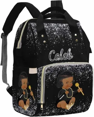 Artsadd Custom Name Baby Bags for Dad Mom, Personalized Stunning Dots Headset Diaper Backpack with Stroller Straps Large Capacity Nappy Bag for Boys Kids