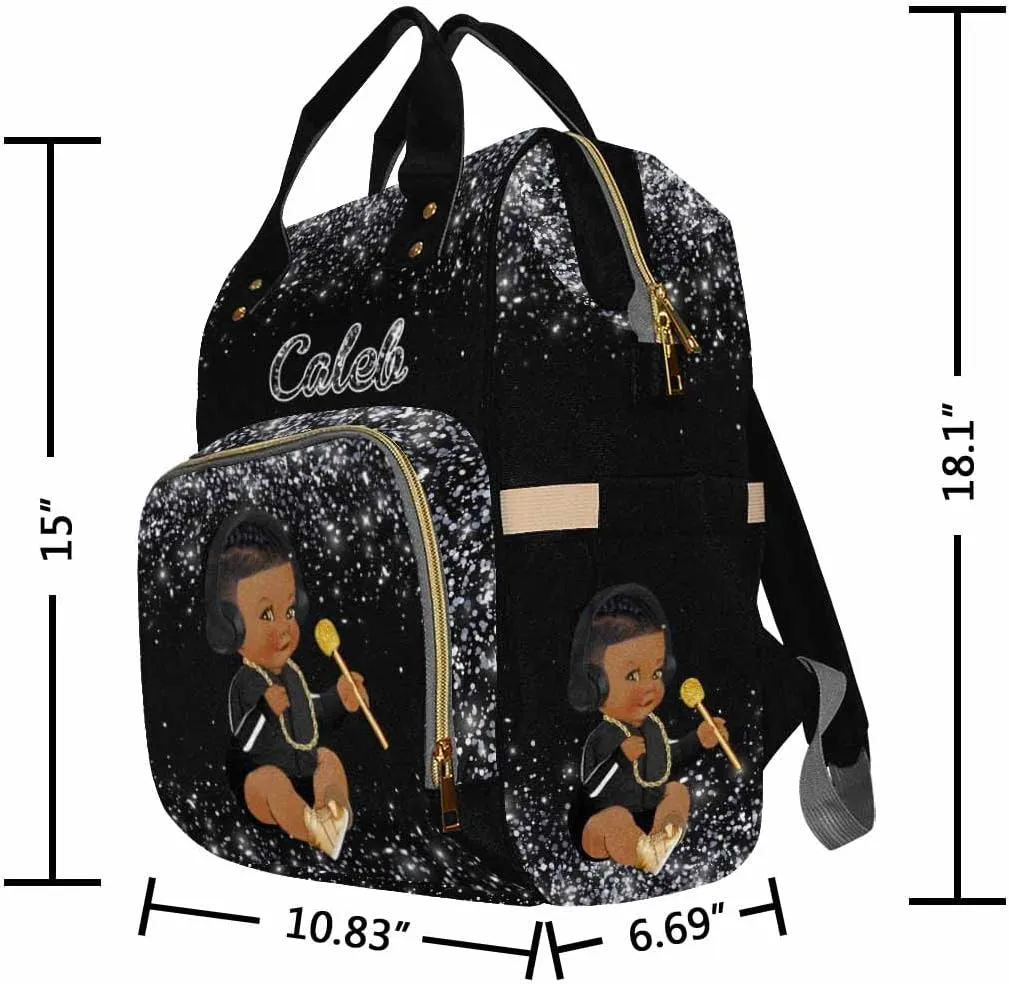 Artsadd Custom Name Baby Bags for Dad Mom, Personalized Stunning Dots Headset Diaper Backpack with Stroller Straps Large Capacity Nappy Bag for Boys Kids