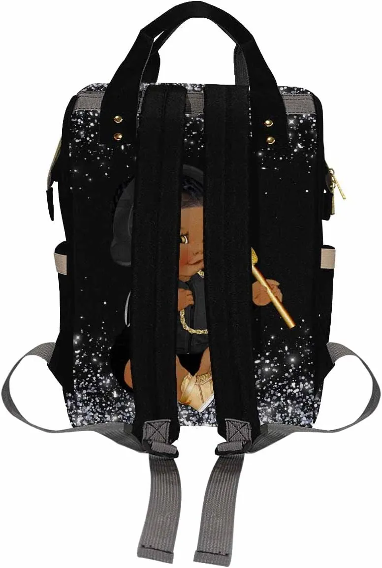 Artsadd Custom Name Baby Bags for Dad Mom, Personalized Stunning Dots Headset Diaper Backpack with Stroller Straps Large Capacity Nappy Bag for Boys Kids