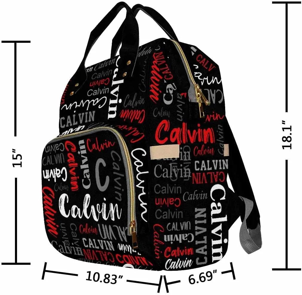 Artsadd Custom Name Diaper Bag for Mom, Personalized Black and Red Monogram Backpack with Stroller Straps Large Travel Shoulder Bag Capacity Nappy Bag for Baby Shower Gifts