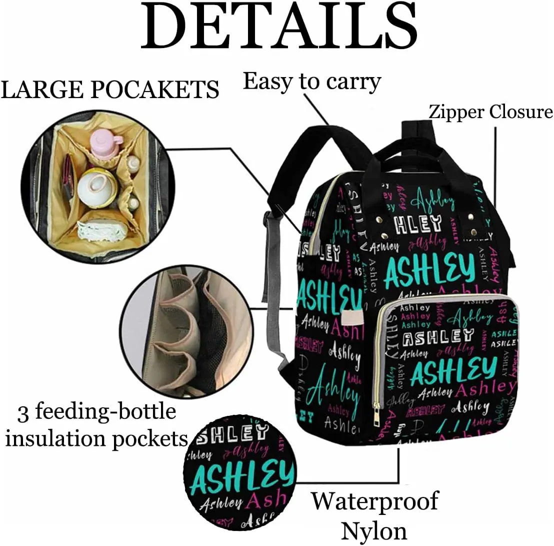 Artsadd Custom Name Diaper Bag for Mom, Personalized Black and Red Monogram Backpack with Stroller Straps Large Travel Shoulder Bag Capacity Nappy Bag for Baby Shower Gifts