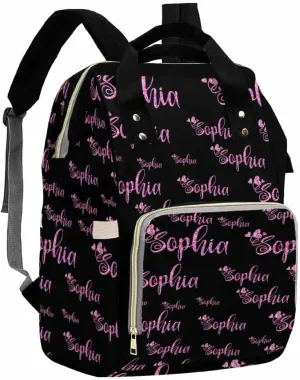Artsadd Custom Name Diaper Bag for Mom, Personalized Pink Glitter Monogram Backpack with Stroller Straps Large Travel Shoulder Bag Capacity Nappy Bag for Baby Shower Gifts