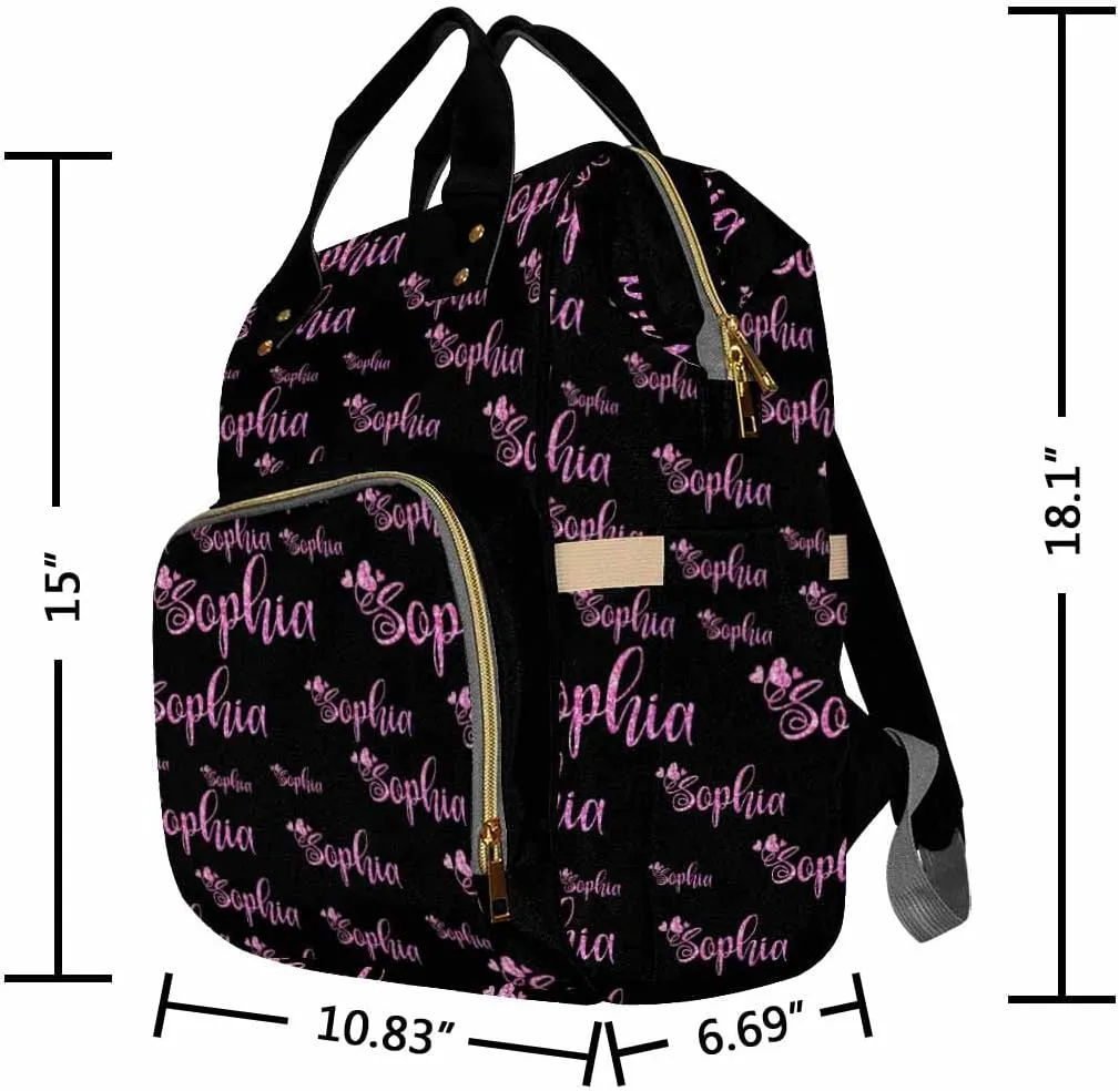 Artsadd Custom Name Diaper Bag for Mom, Personalized Pink Glitter Monogram Backpack with Stroller Straps Large Travel Shoulder Bag Capacity Nappy Bag for Baby Shower Gifts