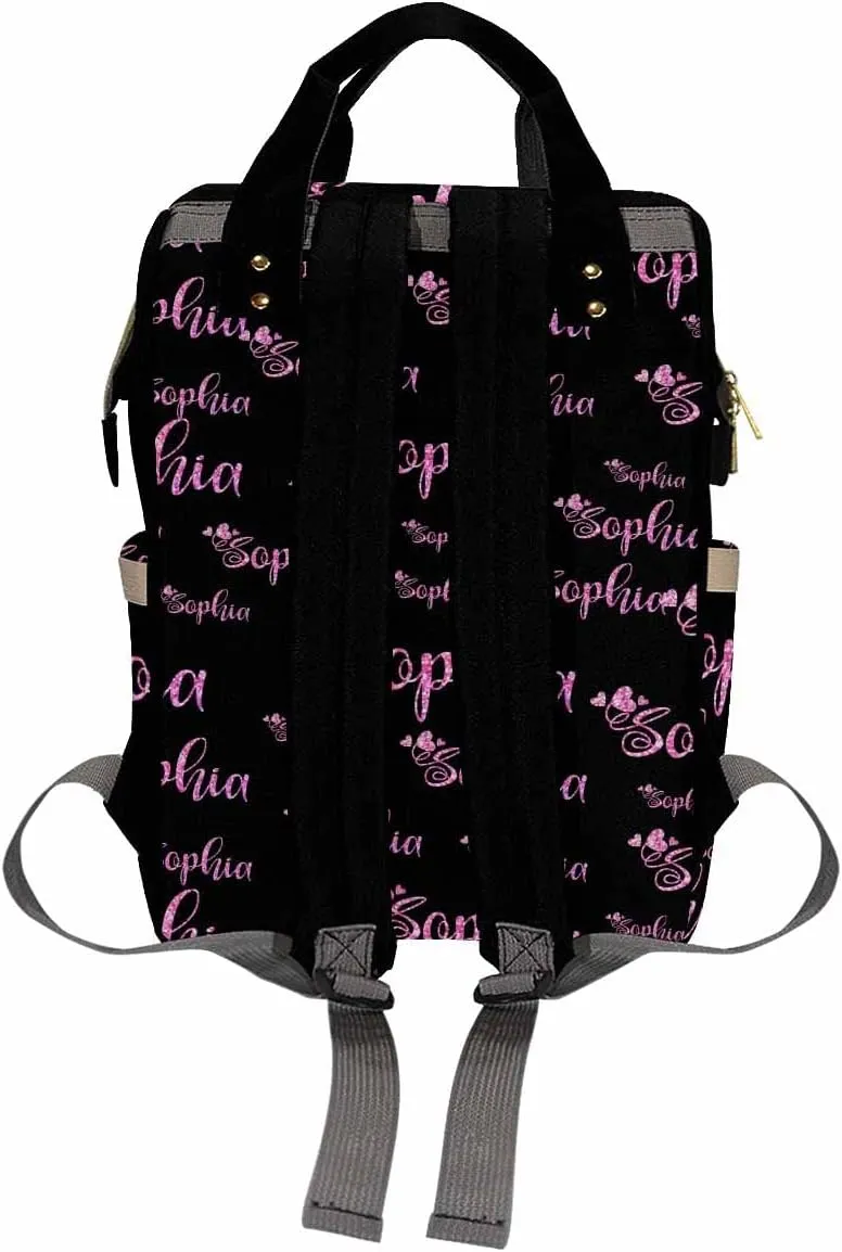 Artsadd Custom Name Diaper Bag for Mom, Personalized Pink Glitter Monogram Backpack with Stroller Straps Large Travel Shoulder Bag Capacity Nappy Bag for Baby Shower Gifts