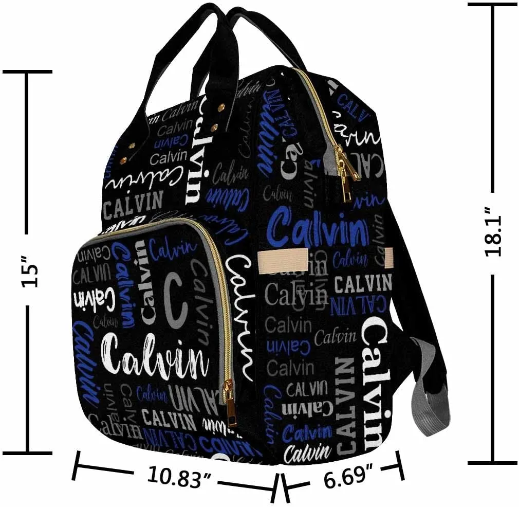 Artsadd Personalized Diaper Bag with Name, Customized Black and Blue Monogram Nappy Backpack with Thermal Pockets Multi-function Baby Bags Handbag Shoulder Bag for Girls Boys