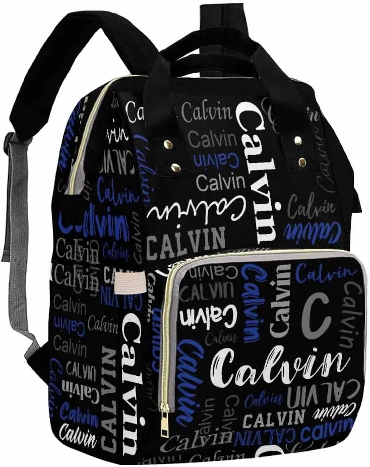 Artsadd Personalized Diaper Bag with Name, Customized Black and Blue Monogram Nappy Backpack with Thermal Pockets Multi-function Baby Bags Handbag Shoulder Bag for Girls Boys
