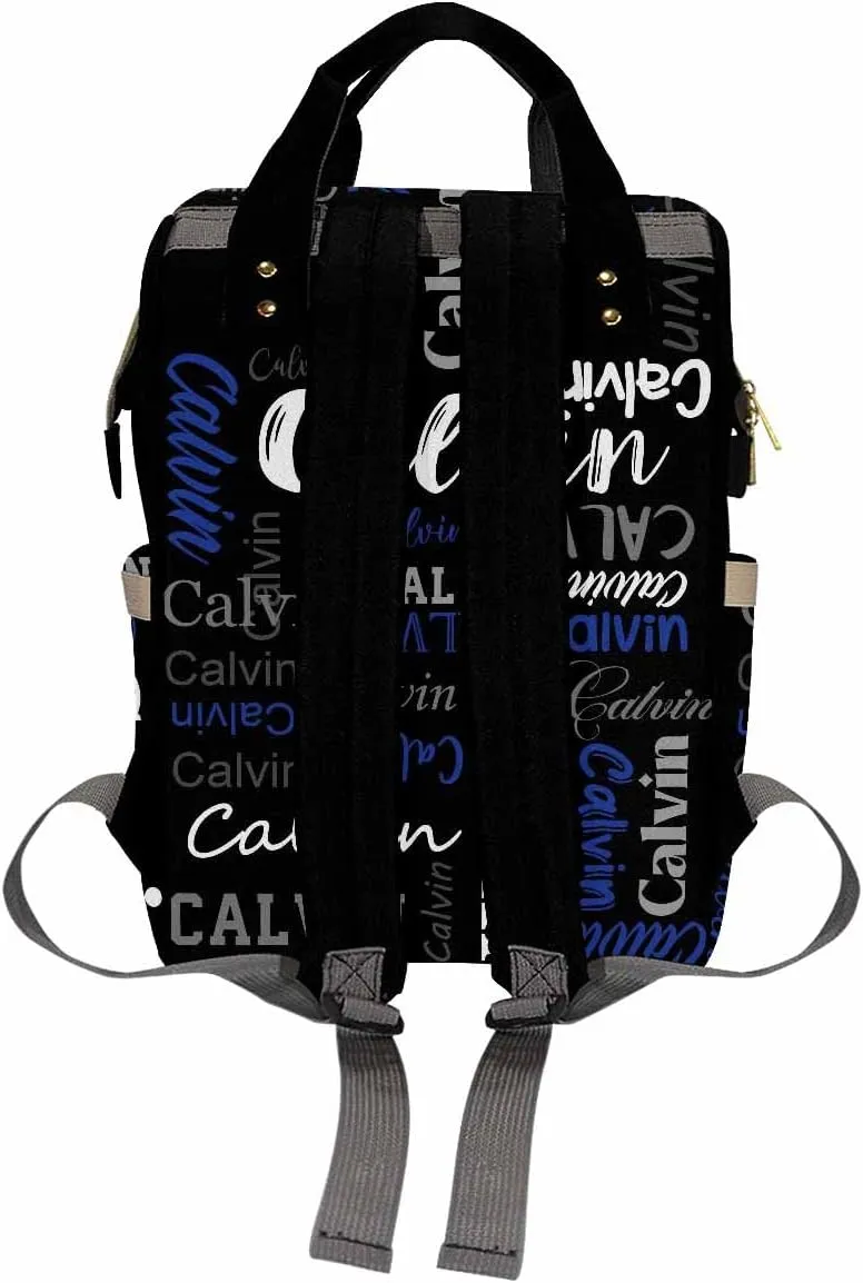 Artsadd Personalized Diaper Bag with Name, Customized Black and Blue Monogram Nappy Backpack with Thermal Pockets Multi-function Baby Bags Handbag Shoulder Bag for Girls Boys