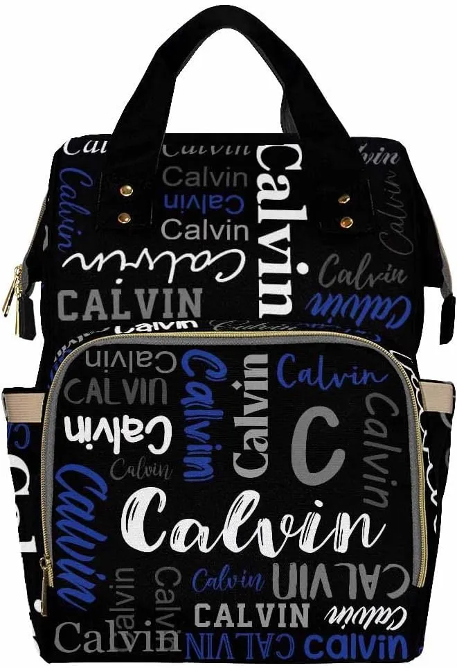 Artsadd Personalized Diaper Bag with Name, Customized Black and Blue Monogram Nappy Backpack with Thermal Pockets Multi-function Baby Bags Handbag Shoulder Bag for Girls Boys