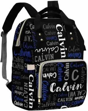 Artsadd Personalized Diaper Bag with Name, Customized Black and Blue Monogram Nappy Backpack with Thermal Pockets Multi-function Baby Bags Handbag Shoulder Bag for Girls Boys