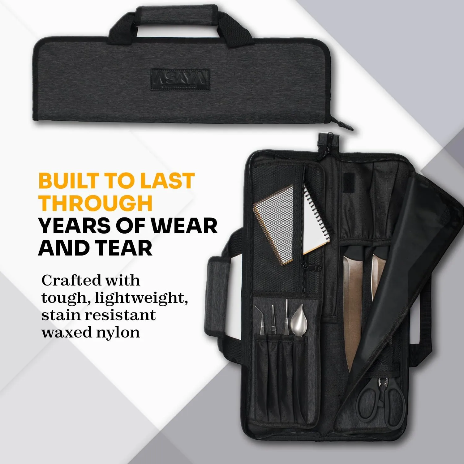 Asaya Chef Knife Roll Bag - 12 Pockets for Knives and Kitchen Utensils - Lightweight, Durable, and Stain Resistant Nylon - Perfect for the Traveling Chef - Knives not Included