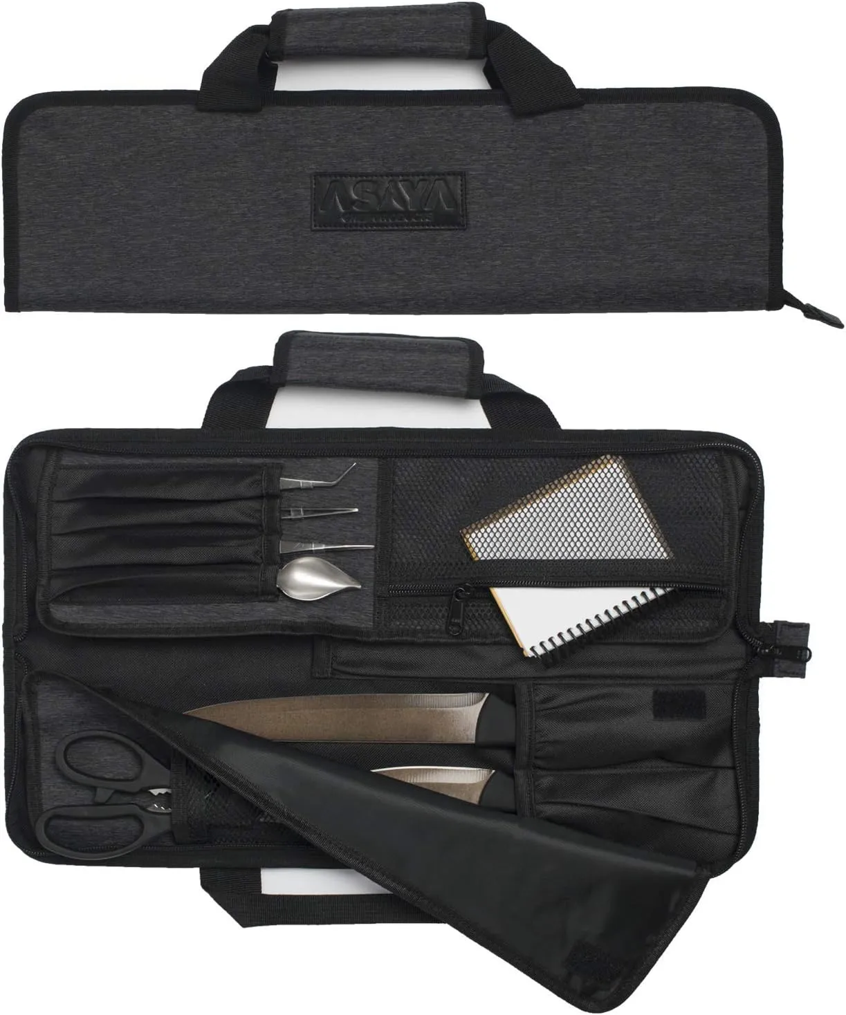 Asaya Chef Knife Roll Bag - 12 Pockets for Knives and Kitchen Utensils - Lightweight, Durable, and Stain Resistant Nylon - Perfect for the Traveling Chef - Knives not Included