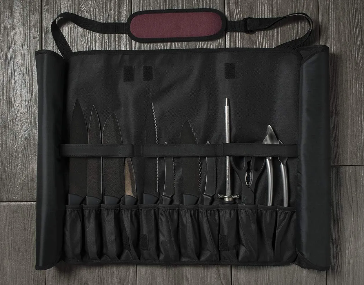 Asaya Chef Knife Roll Bag - 20 Total Pockets for Knives and Kitchen Utensils - Made with Stain Resistant Waxed Nylon - For Chefs and Culinary Students - Knives Not Included(Red)