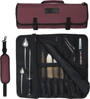 Asaya Chef Knife Roll Bag - 20 Total Pockets for Knives and Kitchen Utensils - Made with Stain Resistant Waxed Nylon - For Chefs and Culinary Students - Knives Not Included(Red)