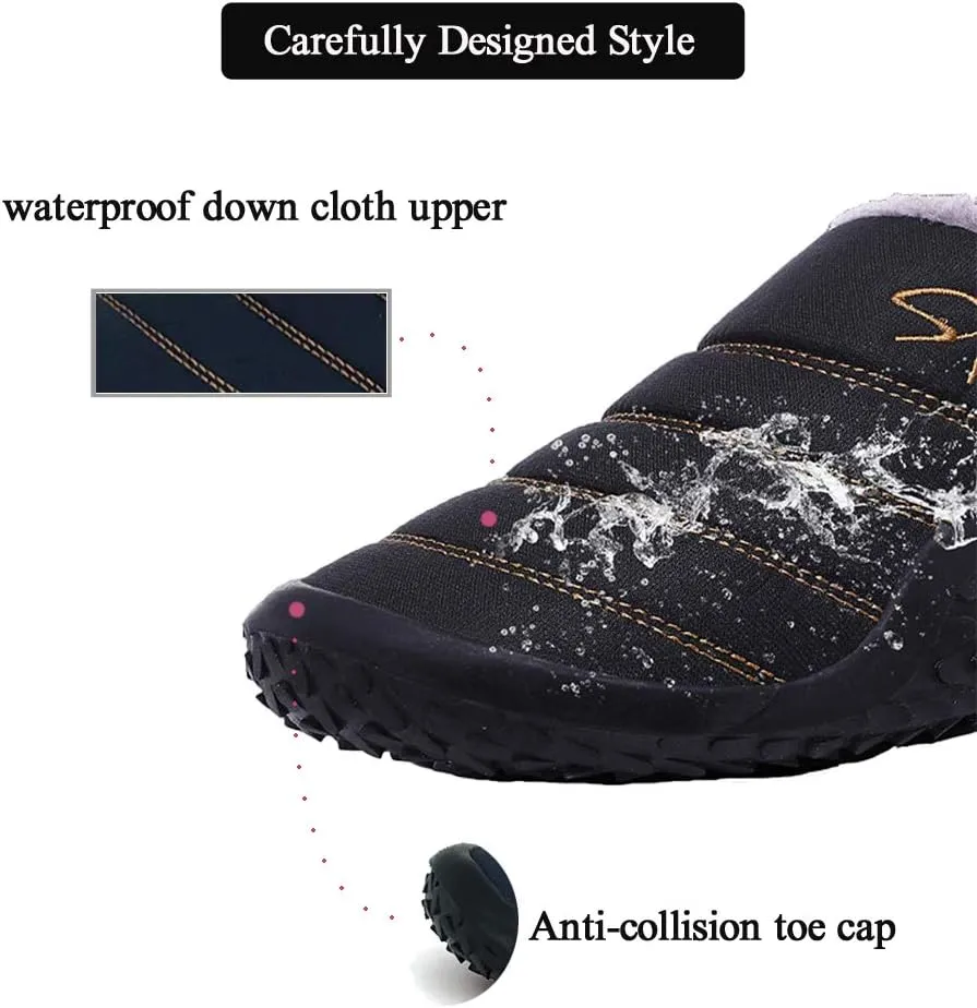 Asifn Womens Mens Slippers House Winter Slip on Shoes Warm Fur Lined Snow Plush Waterproof Indoor/Outdoor