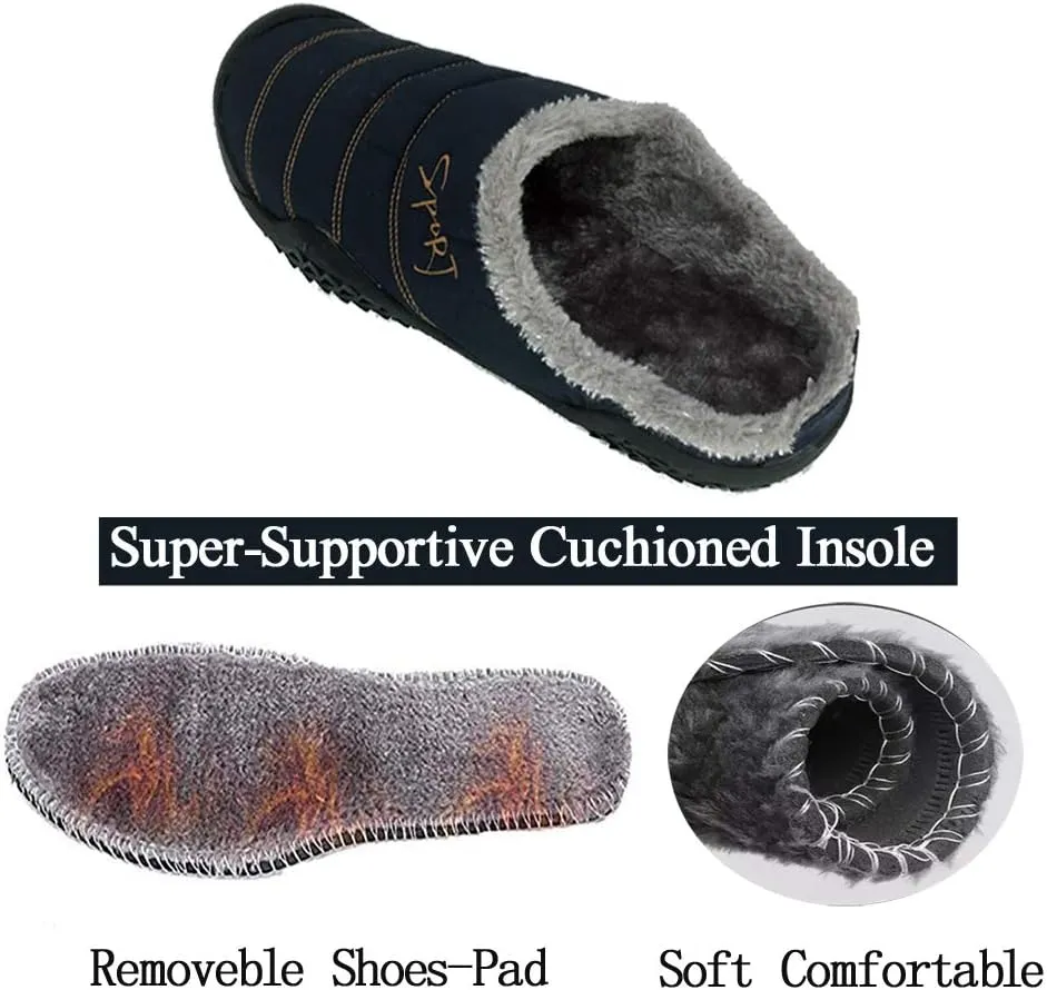Asifn Womens Mens Slippers House Winter Slip on Shoes Warm Fur Lined Snow Plush Waterproof Indoor/Outdoor