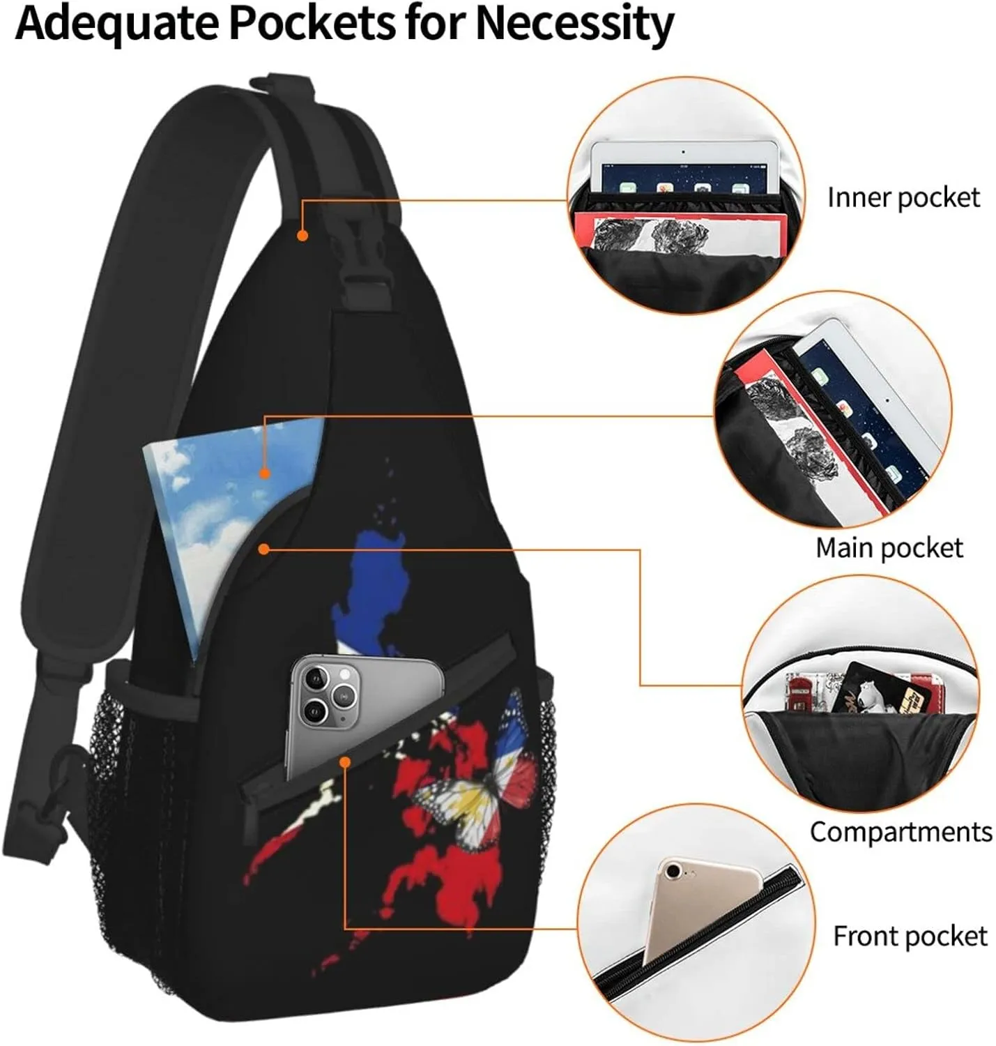 ASYG Philippine Sling Bag Philippine Flag Crossbody Chest Daypack Casual Backpack Filipino Shoulder Bag For Travel Picnic