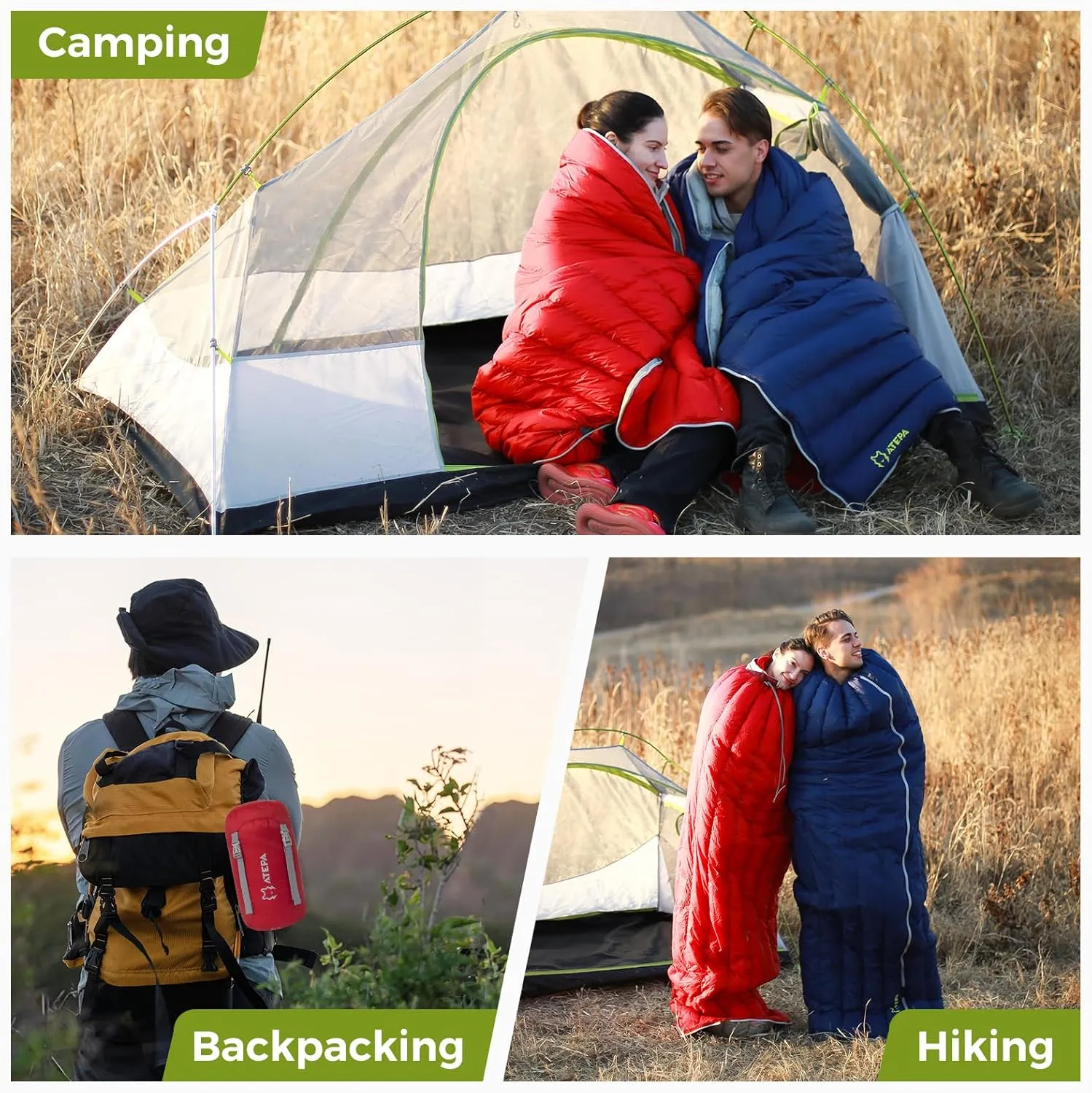 ATEPA Down Sleeping Bag for Adults, 650FP Ultralight 3 Season Compact Packable Sleeping Bag with Compression Sack for Camping Backpacking Hiking