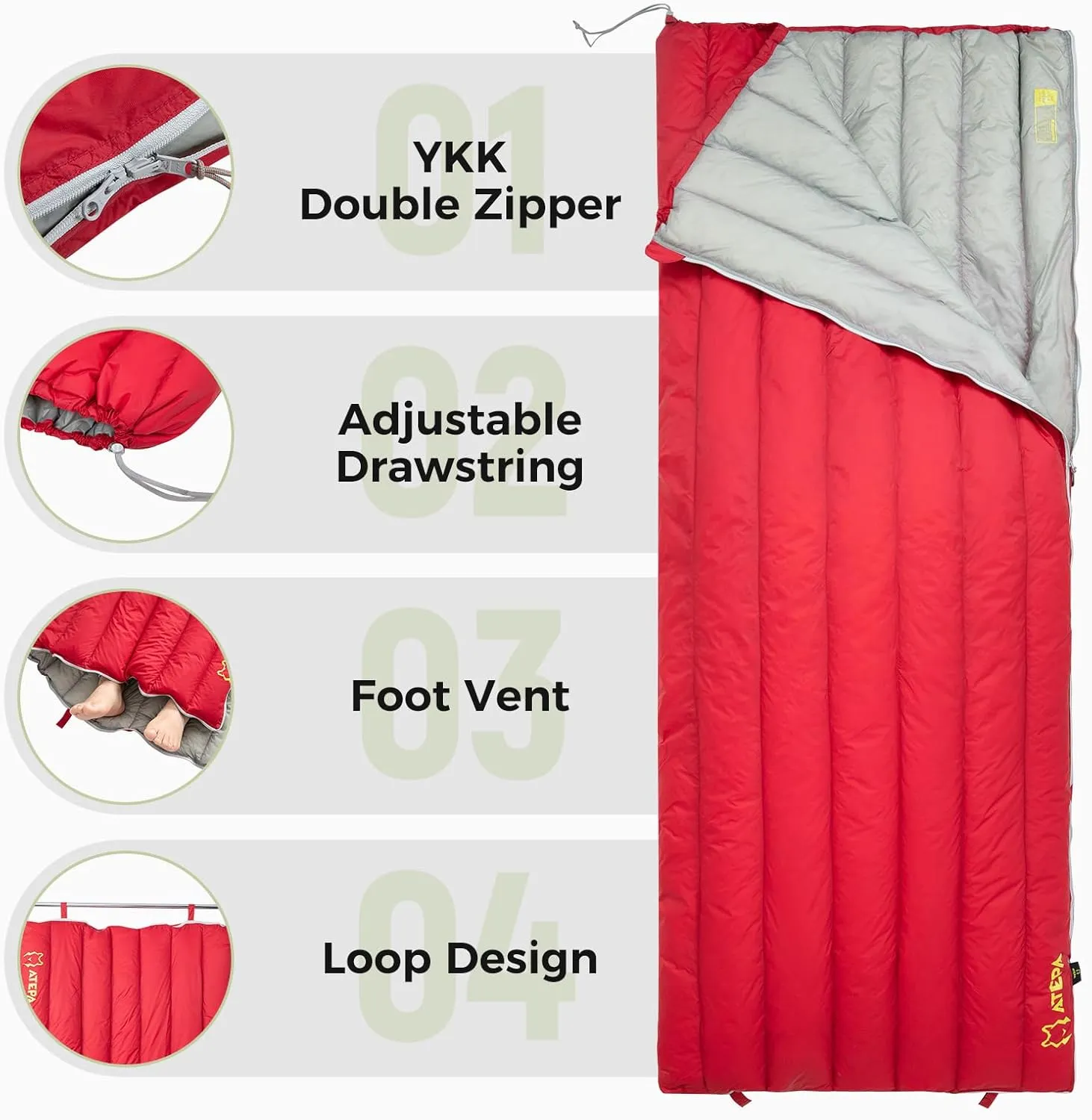 ATEPA Down Sleeping Bag for Adults, 650FP Ultralight 3 Season Compact Packable Sleeping Bag with Compression Sack for Camping Backpacking Hiking