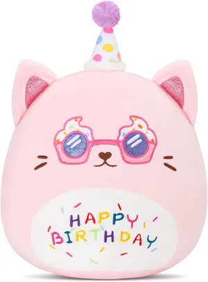 Athoinsu 13" Happy Birthday Cat Plush Pillow Cute Stuffed Animal Soft Kawaii Birthday Plushie Funny Pillows Home Room Decoration Gifts for Toddlers Kids Girls