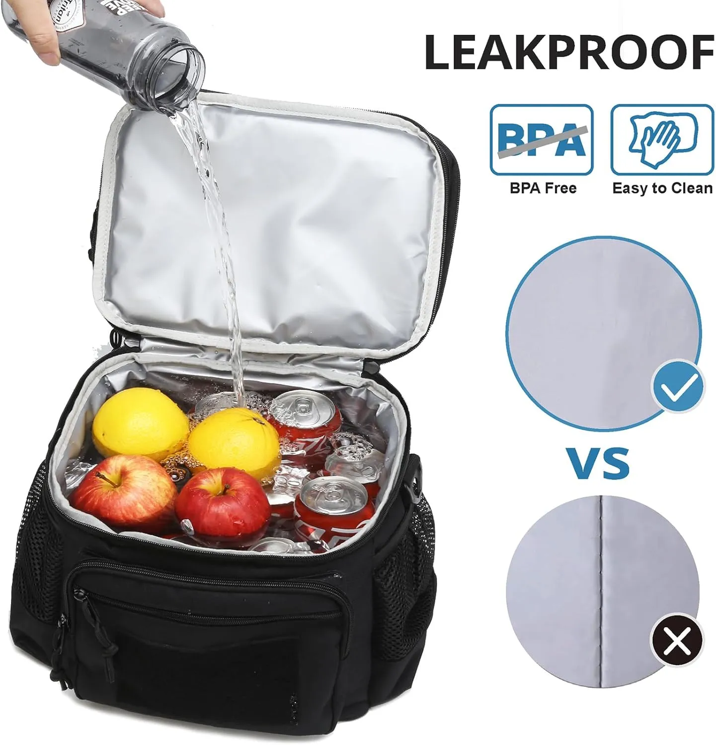 ATRIPACK Lunch Bag for Men, Double Deck Tactical Lunch Box Work with Shoulder Strap MOLLE Webbing Large Lunch Cooler Leakproof Insulated （Black）