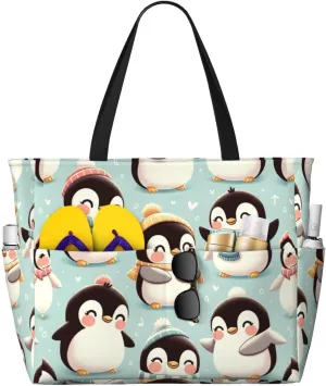 Augenstern Large Capacity Beach Travel Bag Cute-Emperor-Penguin Foldable Weekender Bag Women Oversize Tote Bag