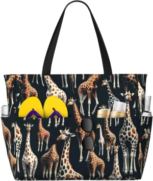 Augenstern Large Capacity Beach Travel Bag Funny-Realistic-Giraffes Foldable Weekender Bag Women Oversize Tote Bag