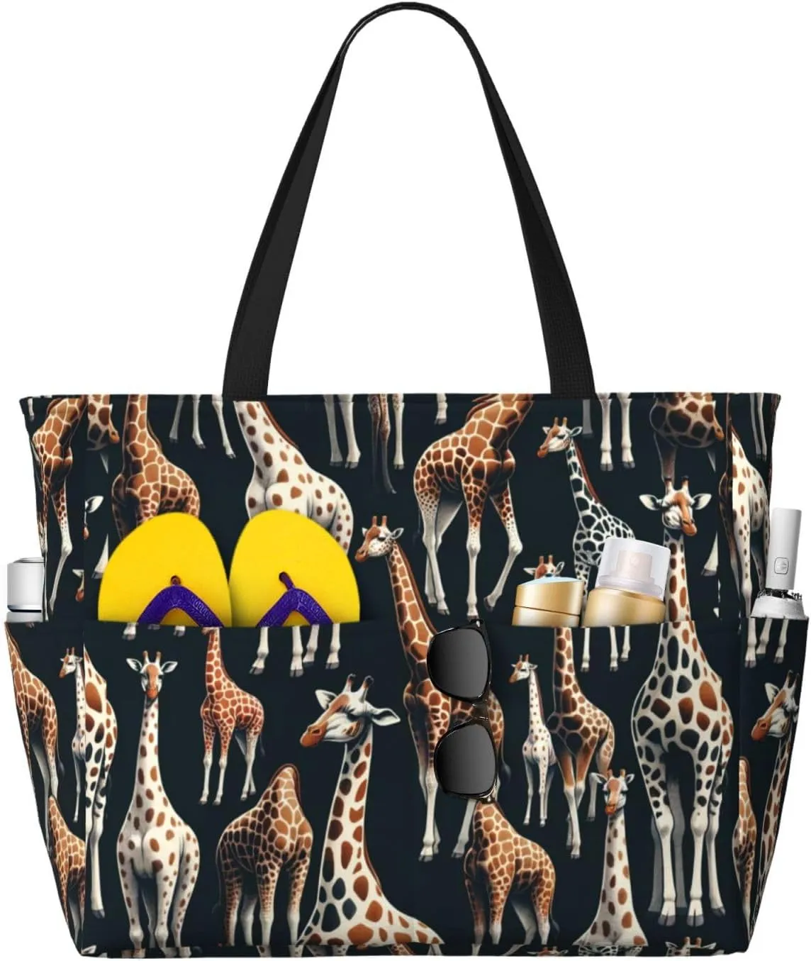 Augenstern Large Capacity Beach Travel Bag Funny-Realistic-Giraffes Foldable Weekender Bag Women Oversize Tote Bag