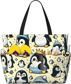 Augenstern Large Capacity Beach Travel Bag Fuuny-Emperor-Penguin Foldable Weekender Bag Women Oversize Tote Bag
