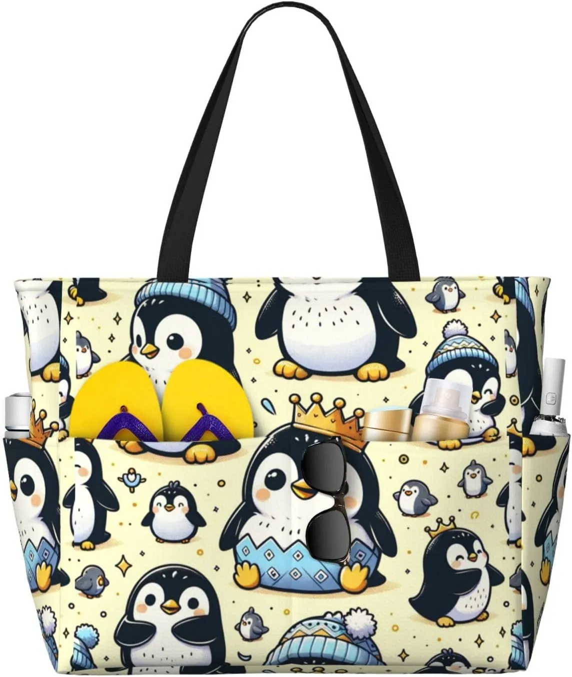 Augenstern Large Capacity Beach Travel Bag Fuuny-Emperor-Penguin Foldable Weekender Bag Women Oversize Tote Bag