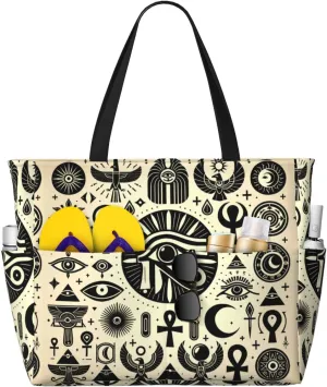 Augenstern Large Capacity Beach Travel Bag Horus-Eye-Pyramid-Moon Foldable Weekender Bag Women Oversize Tote Bag