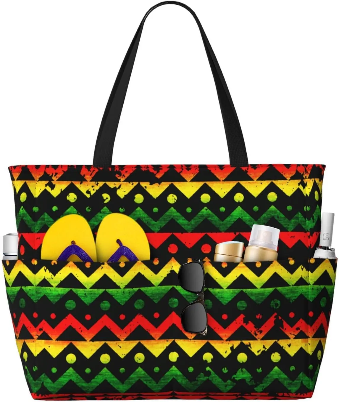 Augenstern Large Capacity Beach Travel Bag Zigzag-Rasta-Thin-Line Foldable Weekender Bag Women Oversize Tote Bag