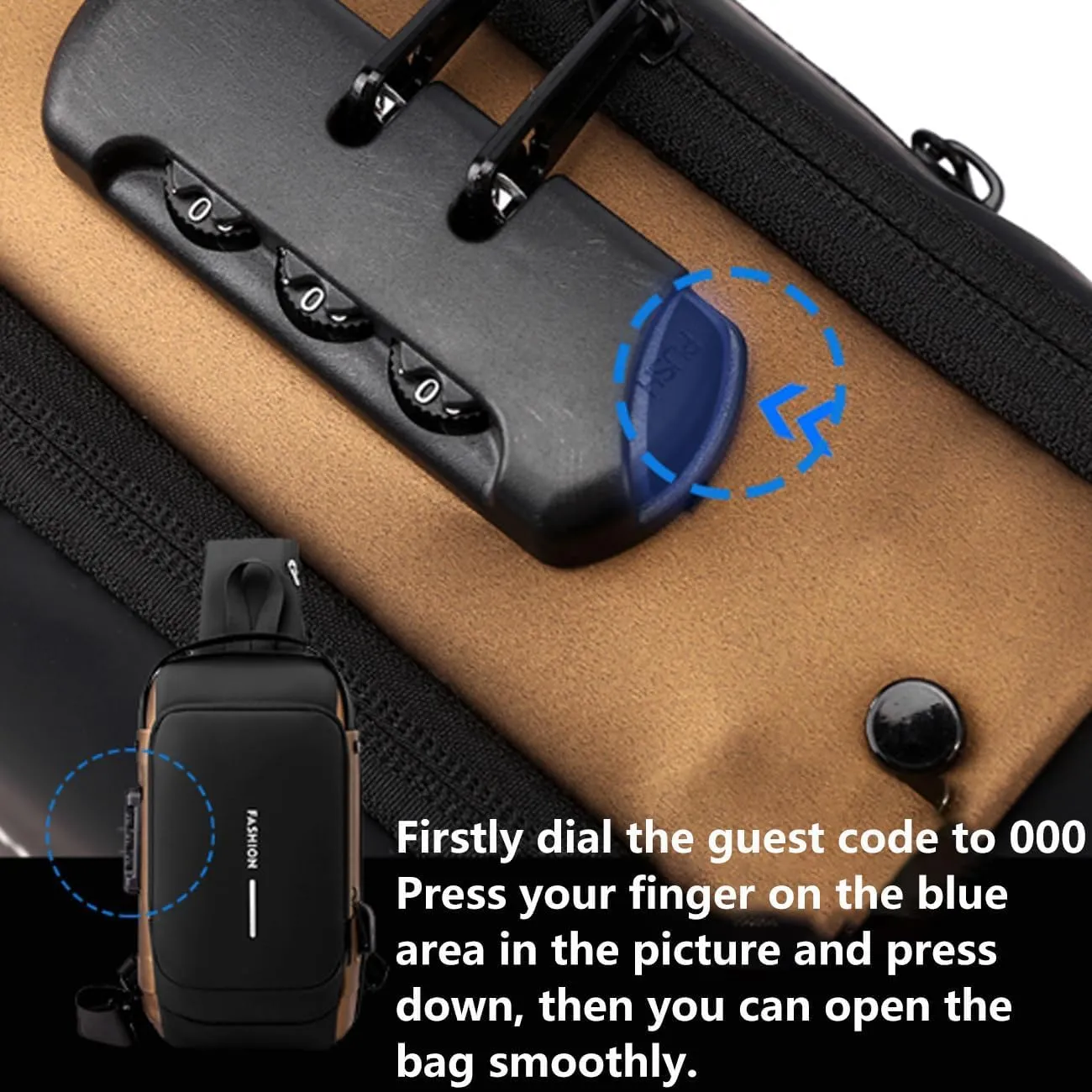Auricz Sling Bag, Carbon Fiber Streamline Anti-Theft Sling Bag, USB Charging Waterproof Shoulder Crossbody Backpack (Gray Gold)