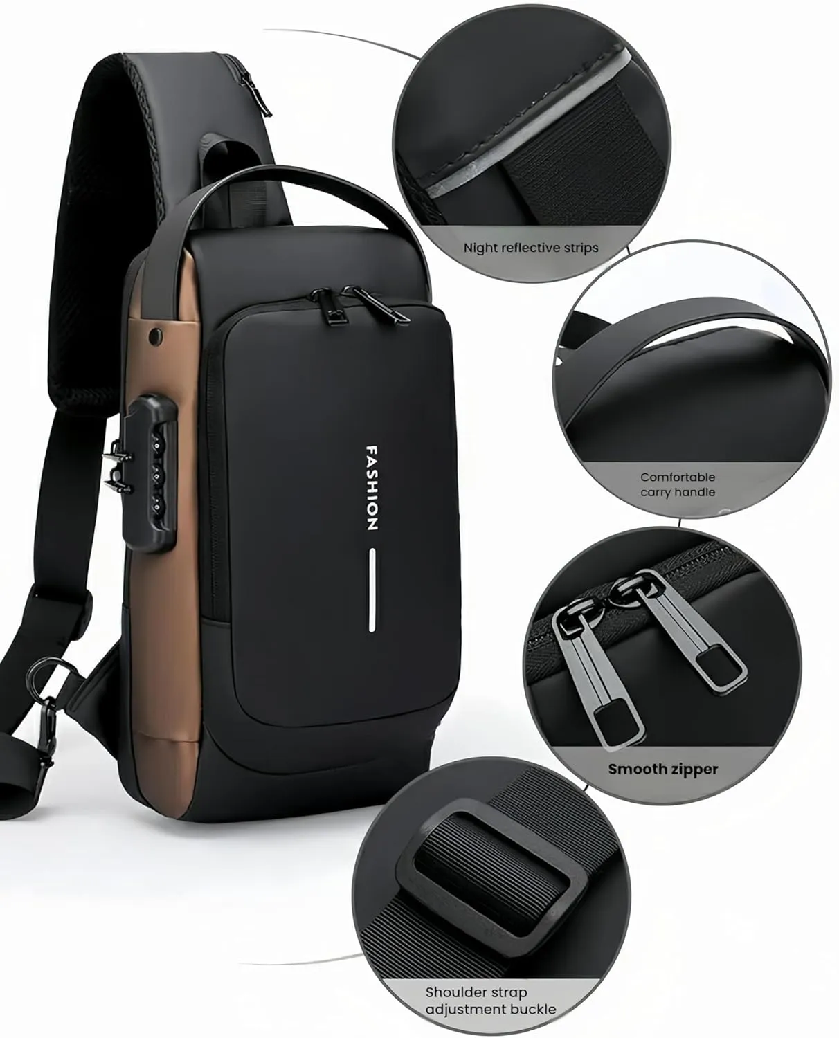 Auricz Sling Bag, Carbon Fiber Streamline Anti-Theft Sling Bag, USB Charging Waterproof Shoulder Crossbody Backpack (Gray Gold)