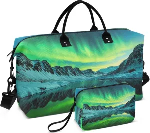 Aurora Mountains Landscape Duffel Bag for Traveling, Gym Bags with Multiple Interior Pockets for Women Men Toiletry Purse Included 20.5”x 1.9” x 13.8”