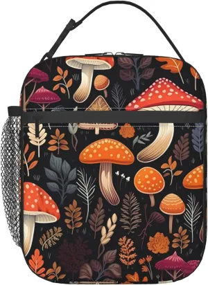 Autumn Mushroom Leaves Luncha Bag Fern Leaves Berry Lunch Box for Women Men Reusable Lunchbox Cooler Thermal Meal Tote Kit for Office Work Picnic