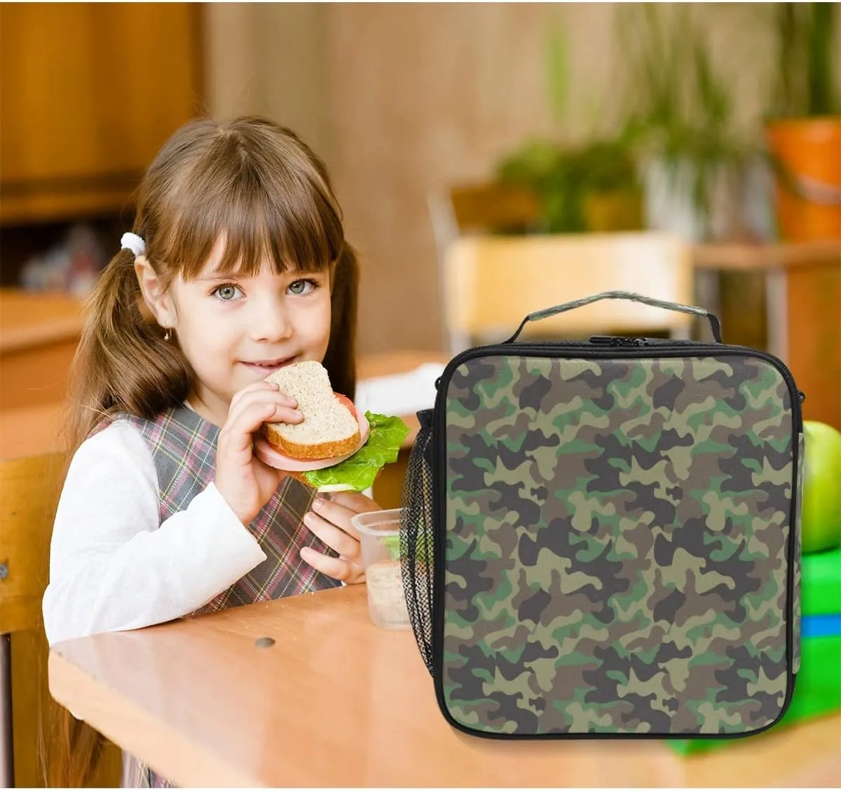 AUUXVA Camo Lunch Bag for Women Men | Camouflage Honeybee Leakproof School Lunch Box for Kids Boys, Girls | Thermal Cooler Bag with Shoulder Strap | Insulated Lunch Tote for Work Office Picnic