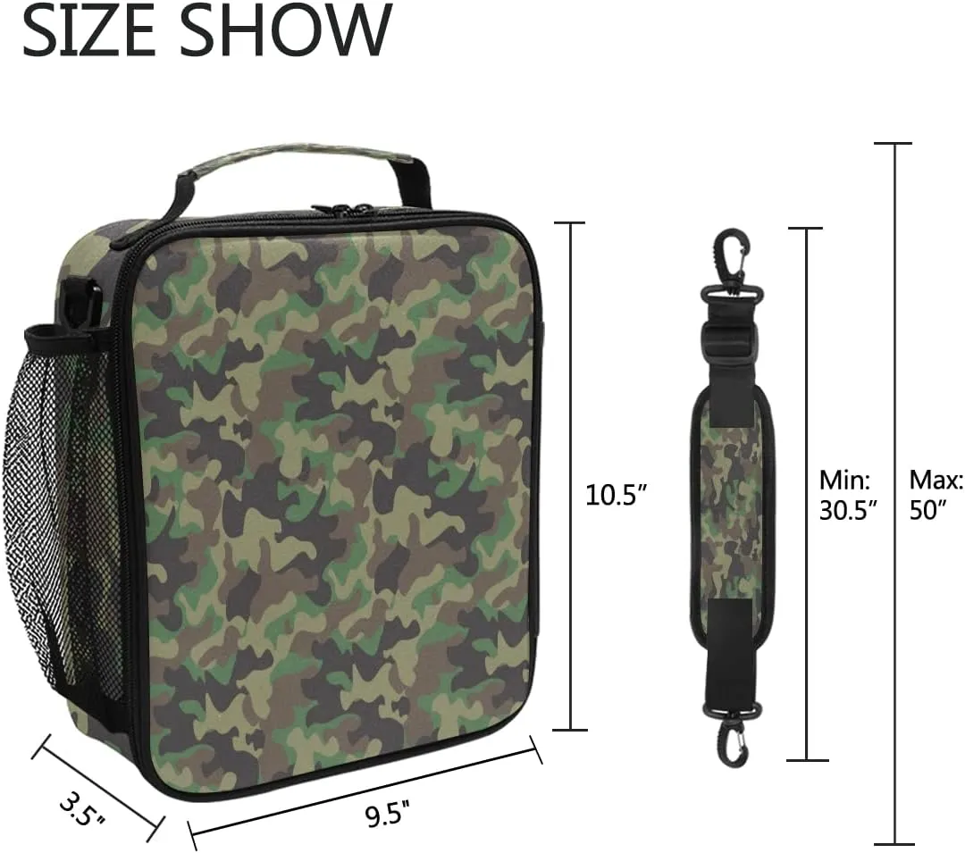 AUUXVA Camo Lunch Bag for Women Men | Camouflage Honeybee Leakproof School Lunch Box for Kids Boys, Girls | Thermal Cooler Bag with Shoulder Strap | Insulated Lunch Tote for Work Office Picnic