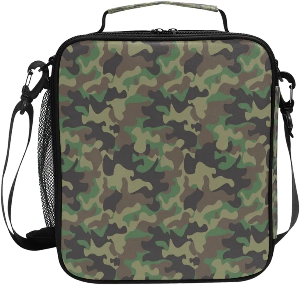 AUUXVA Camo Lunch Bag for Women Men | Camouflage Honeybee Leakproof School Lunch Box for Kids Boys, Girls | Thermal Cooler Bag with Shoulder Strap | Insulated Lunch Tote for Work Office Picnic