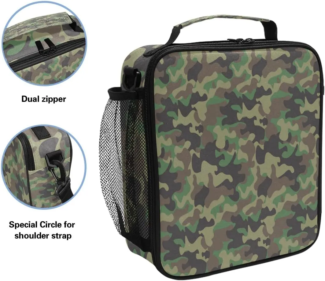 AUUXVA Camo Lunch Bag for Women Men | Camouflage Honeybee Leakproof School Lunch Box for Kids Boys, Girls | Thermal Cooler Bag with Shoulder Strap | Insulated Lunch Tote for Work Office Picnic