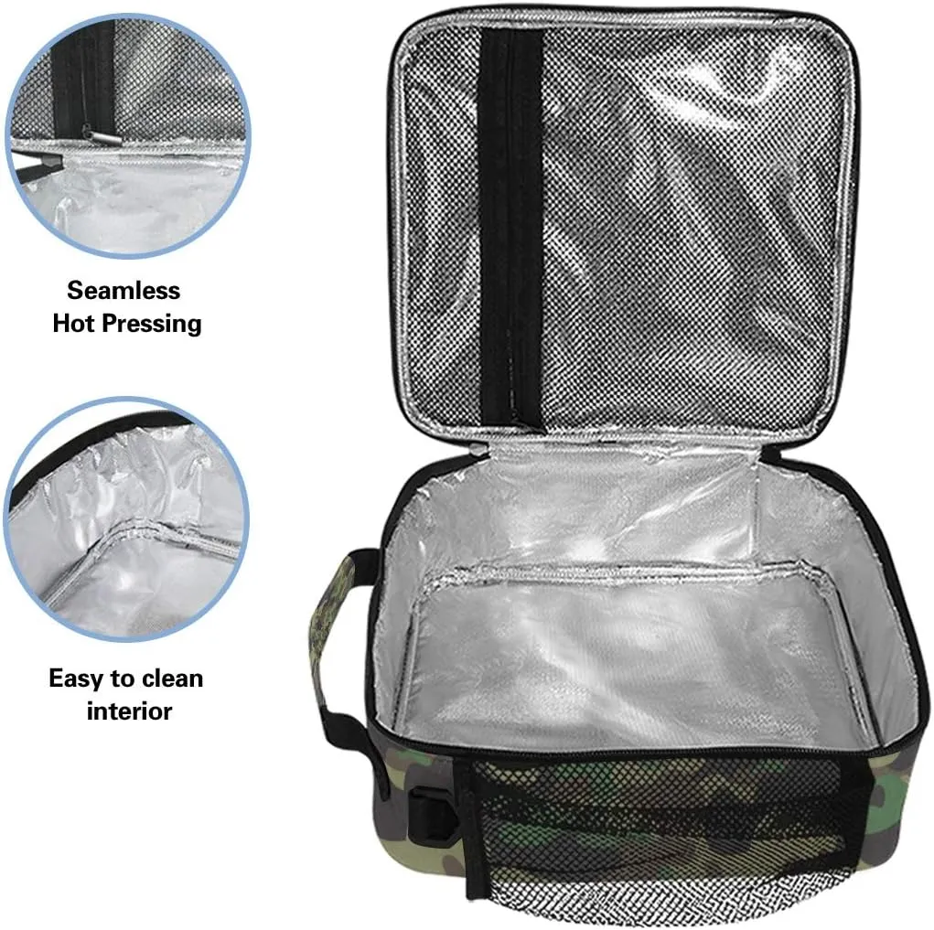 AUUXVA Camo Lunch Bag for Women Men | Camouflage Honeybee Leakproof School Lunch Box for Kids Boys, Girls | Thermal Cooler Bag with Shoulder Strap | Insulated Lunch Tote for Work Office Picnic