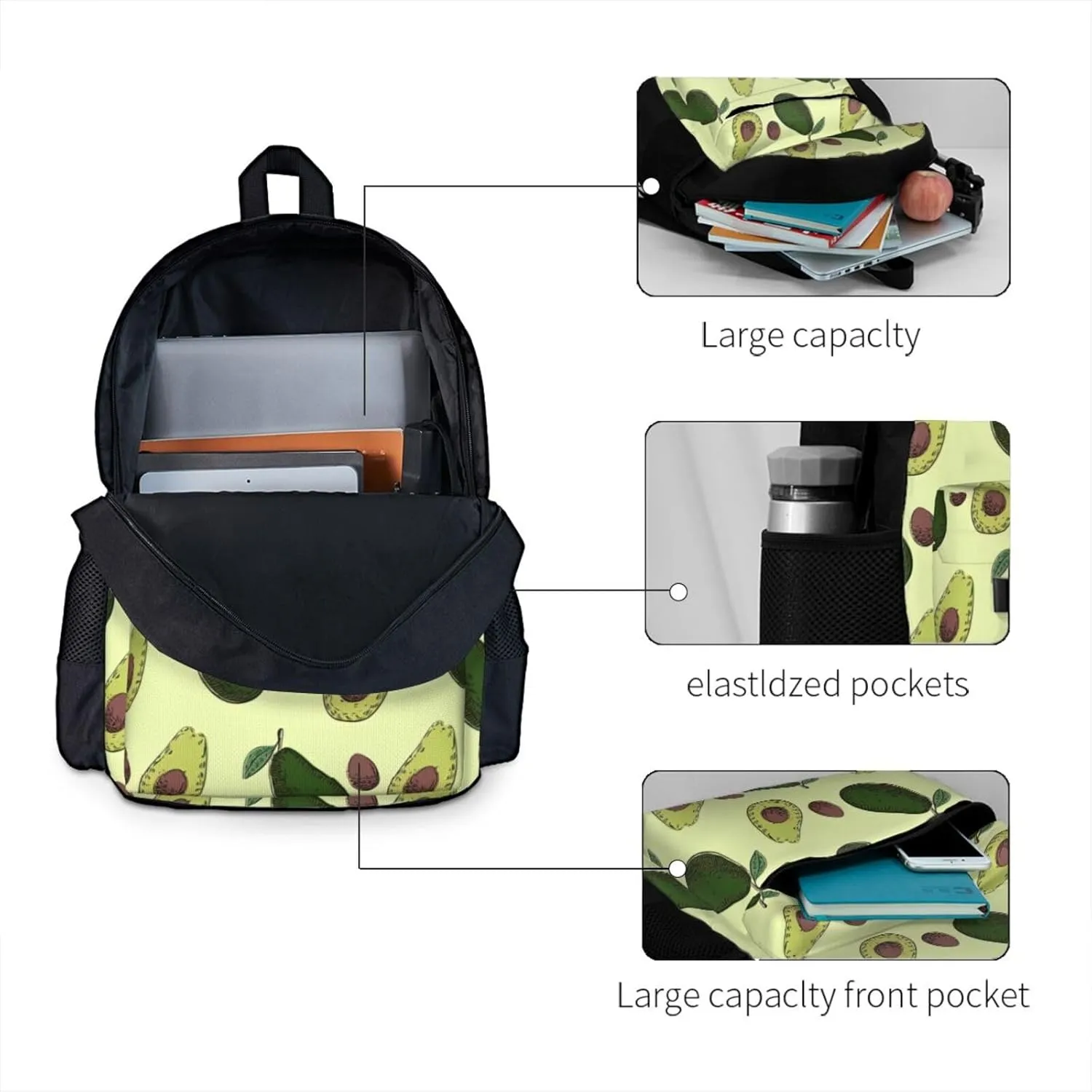 Avocado Fruit Print Storage Bag, Shoulder Bag, Leisure Bag, Large Capacity Leisure Travel Shoulder Bag