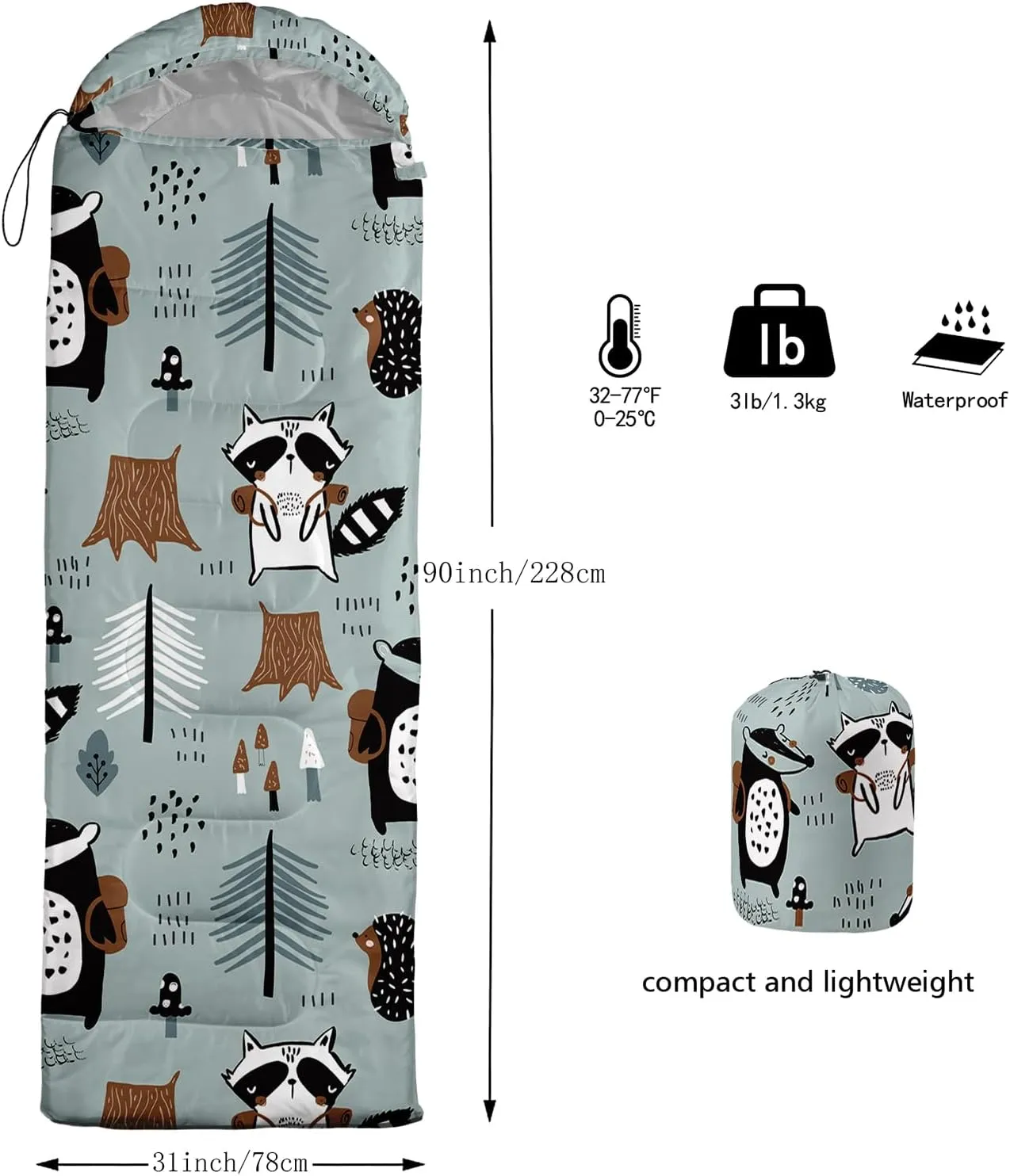 Axolotl Western Yak Sleeping Bag,3 Season Warm And Cool Weather Star Flag Sleeping Bags For Kids Girls Teens,Vertical Line Waterproof Lightweight Sleeping Bags For Traveling,Outdoors Camping Equipment