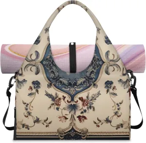 Aztec Flower Texture Gym Bag Yoga Mat Tote for Women with Shoes Compartment Lightweight Duffle Travel Carrier Wet Dry Storage Pockets Adjustable Pilates Mats Shoulder Bags for Sport Swim