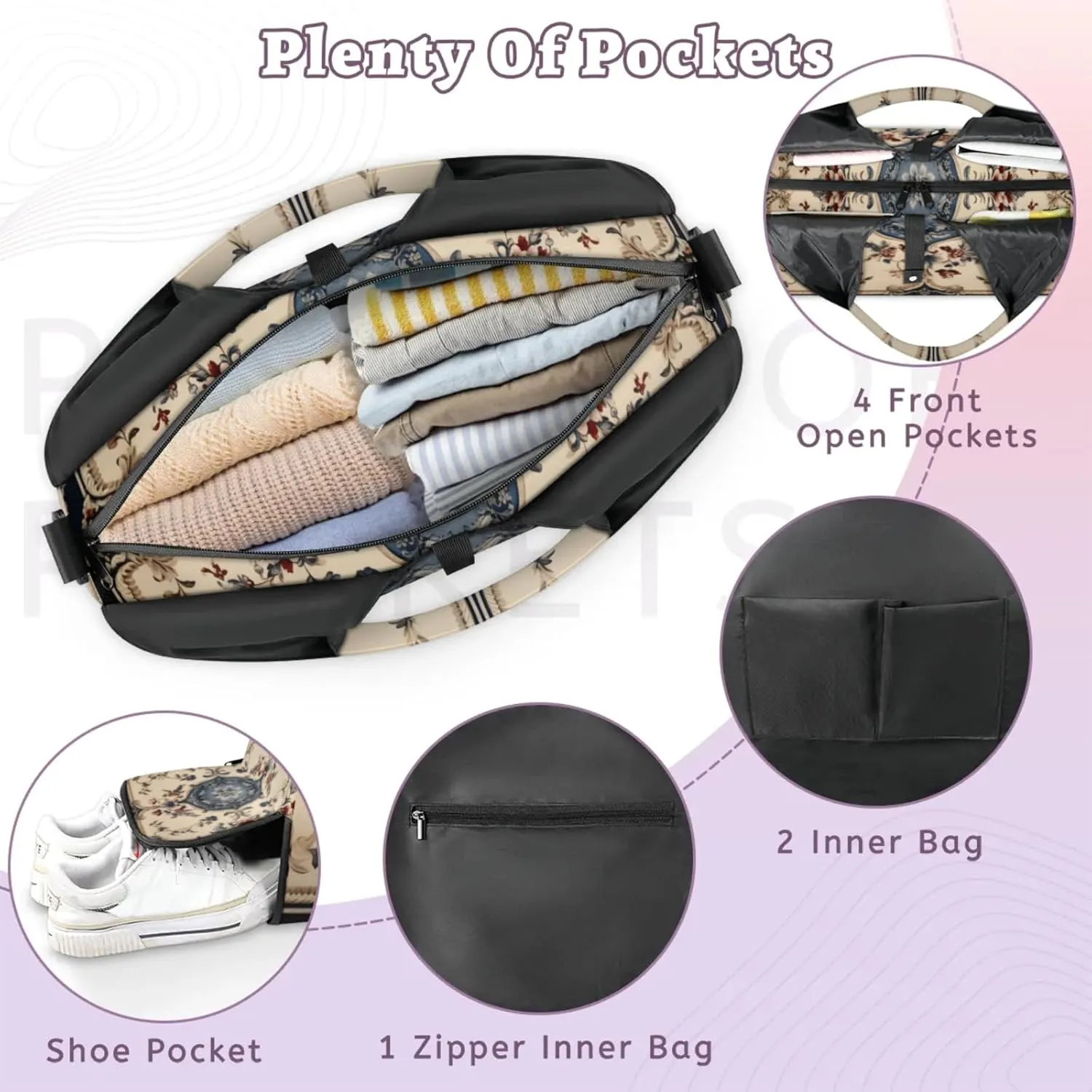 Aztec Flower Texture Gym Bag Yoga Mat Tote for Women with Shoes Compartment Lightweight Duffle Travel Carrier Wet Dry Storage Pockets Adjustable Pilates Mats Shoulder Bags for Sport Swim