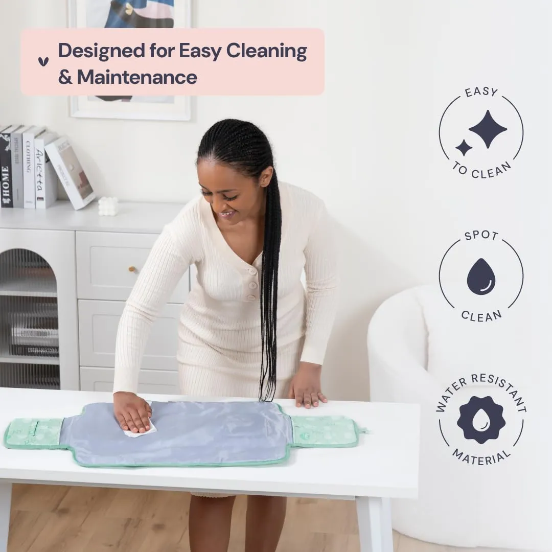 BabbleRoo Baby Changing Pad - Comfortable Portable Changing Pad, Compact, Fits in Any Diaper Bag - Lightweight and Soft with Cute Designs, Convenient Pockets, Extra Head Support – Sage Green Birdy