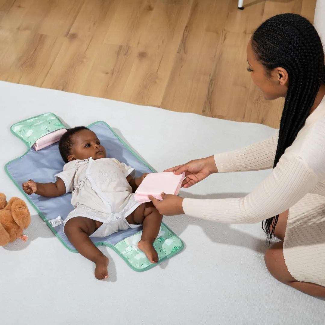 BabbleRoo Baby Changing Pad - Comfortable Portable Changing Pad, Compact, Fits in Any Diaper Bag - Lightweight and Soft with Cute Designs, Convenient Pockets, Extra Head Support – Sage Green Birdy