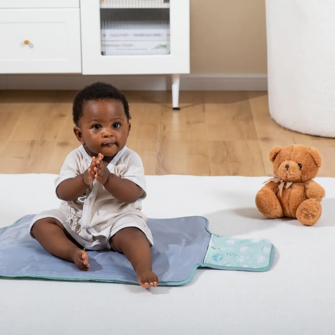 BabbleRoo Baby Changing Pad - Comfortable Portable Changing Pad, Compact, Fits in Any Diaper Bag - Lightweight and Soft with Cute Designs, Convenient Pockets, Extra Head Support – Sage Green Birdy